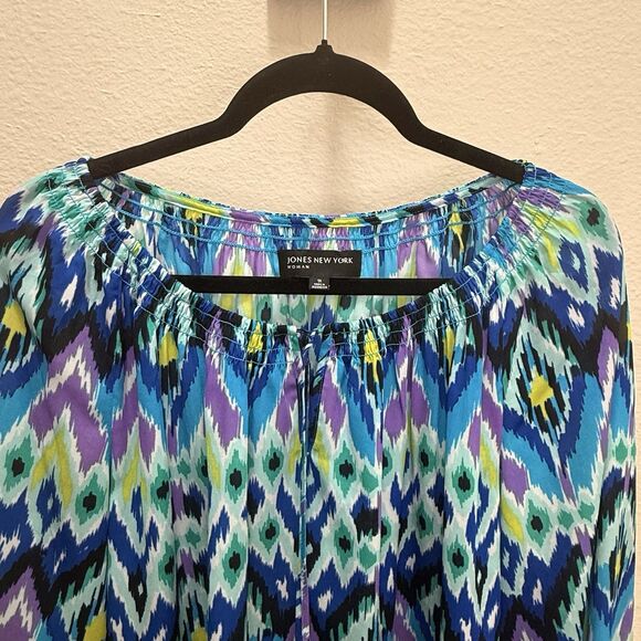 Jones New York Women's Blue Polyester Blouse Size XL Multi Color Neon Vibrant - Picture 2 of 7